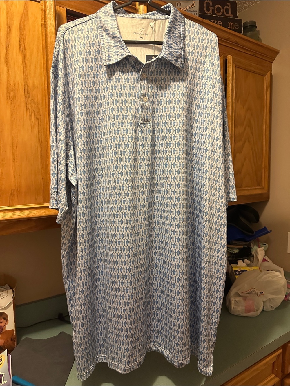 Properly Tied Inlet Fish Pattern Light Blue Polo Shirt